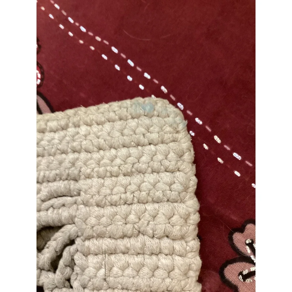 Mizele‎ Crochet Tote Bag Cream Handmade Boho Net Top Handle Bag